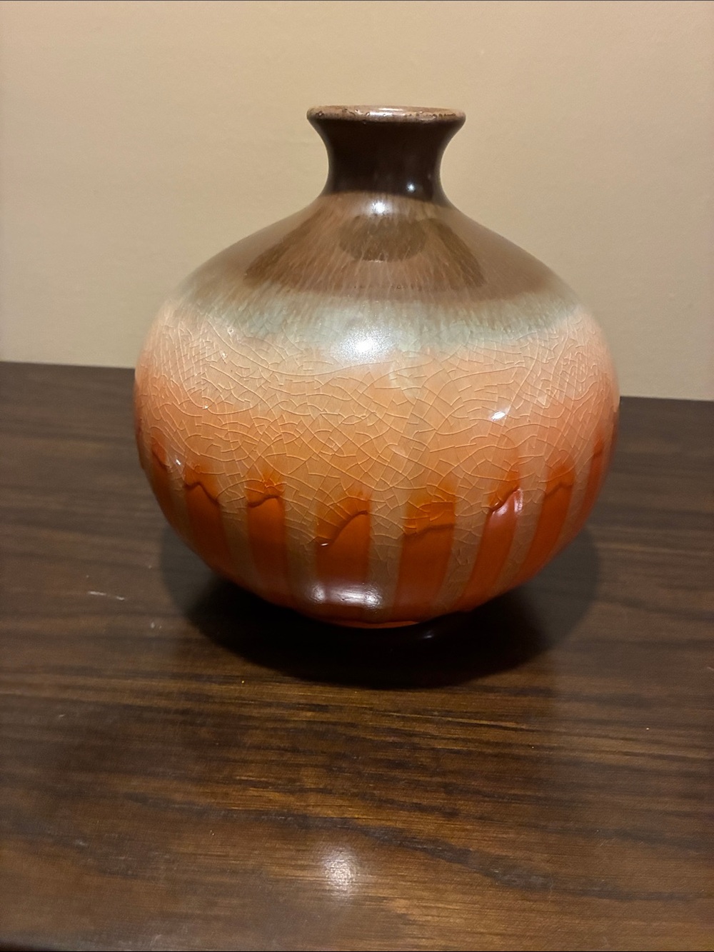 Glazed Ceramic Bulb Vase in Brown and Orange Kalahari
